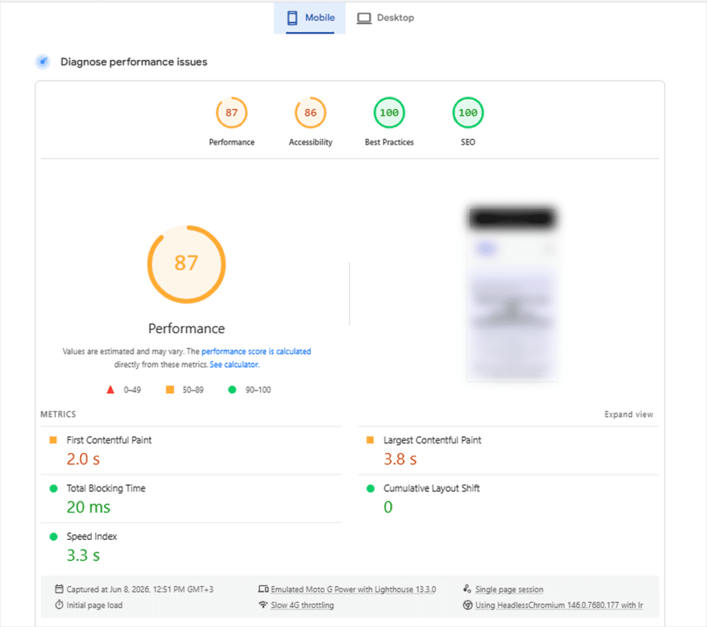 wpcode vps mobile after optimization 87