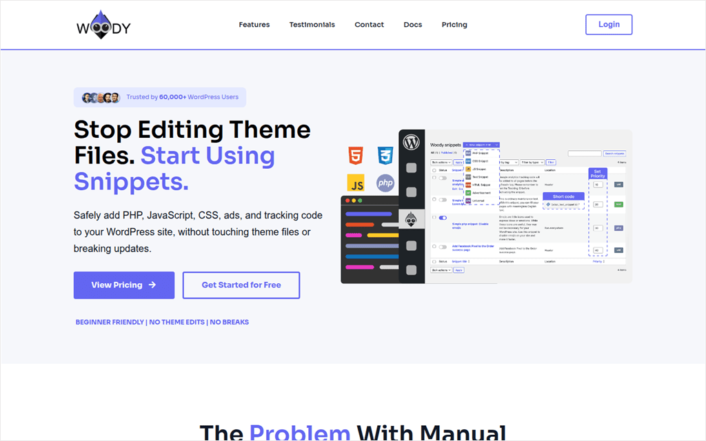 woody code snippets homepage
