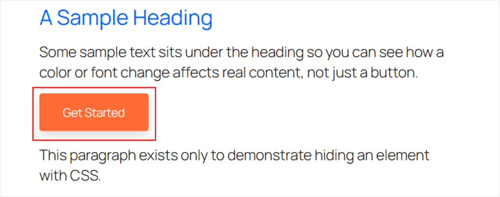 A Get Started button lifted slightly with a soft shadow under it while the pointer is over it