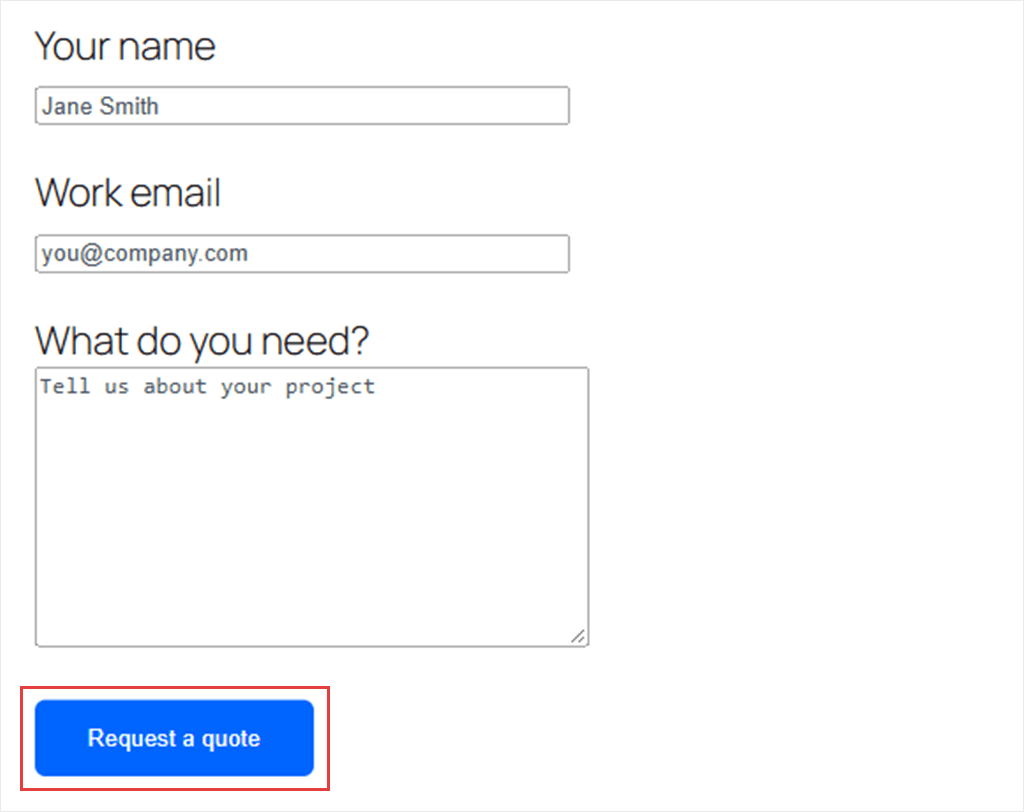 A Contact Form 7 quote form with a blue Request a quote button