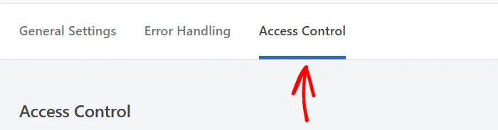 The WPCode settings tab row with an arrow pointing at the Access Control tab