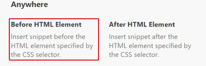 The Anywhere group with a red box around the Before HTML Element option