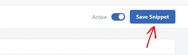 The snippet editor page header with an arrow pointing at the Save Snippet button