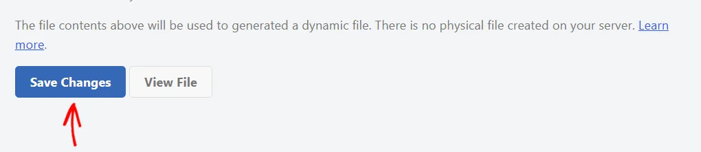 An arrow pointing at the Save Changes button at the bottom of the ads.txt editor