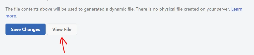 An arrow pointing at the View File button beside Save Changes at the bottom of the ads.txt editor