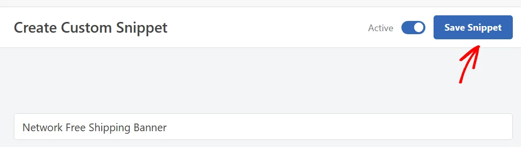 An arrow pointing at the Save Snippet button at the top of the network snippet editor
