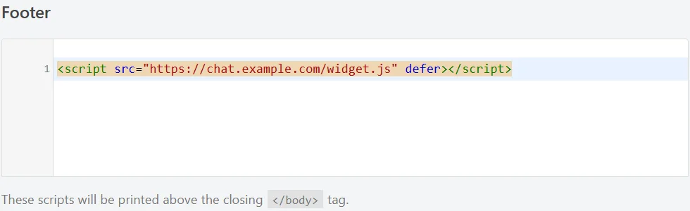 A chat widget script added to the Footer box on the network Global Header and Footer page