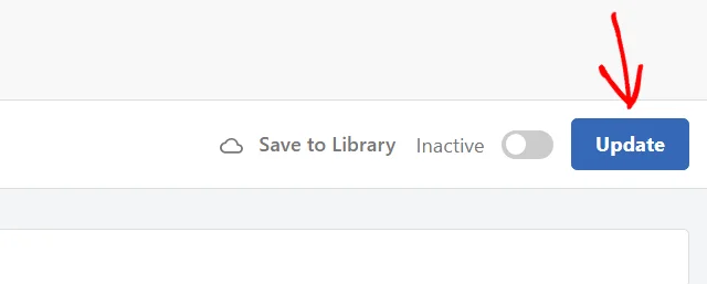 An arrow pointing at the Update button at the top of the WPCode snippet editor