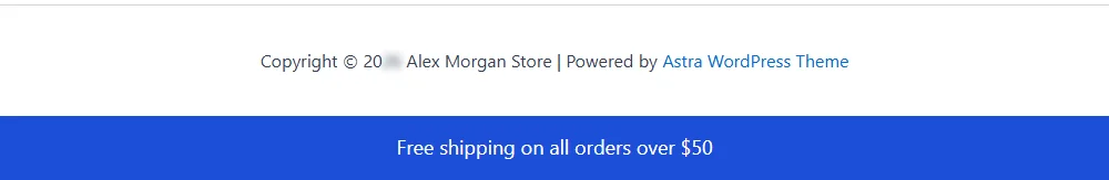 The bottom of the site viewed by a logged-out visitor, still showing the live banner reading Free shipping on all orders over $50